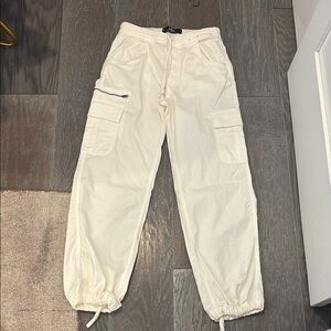 White adjustable-rise parachute baggy